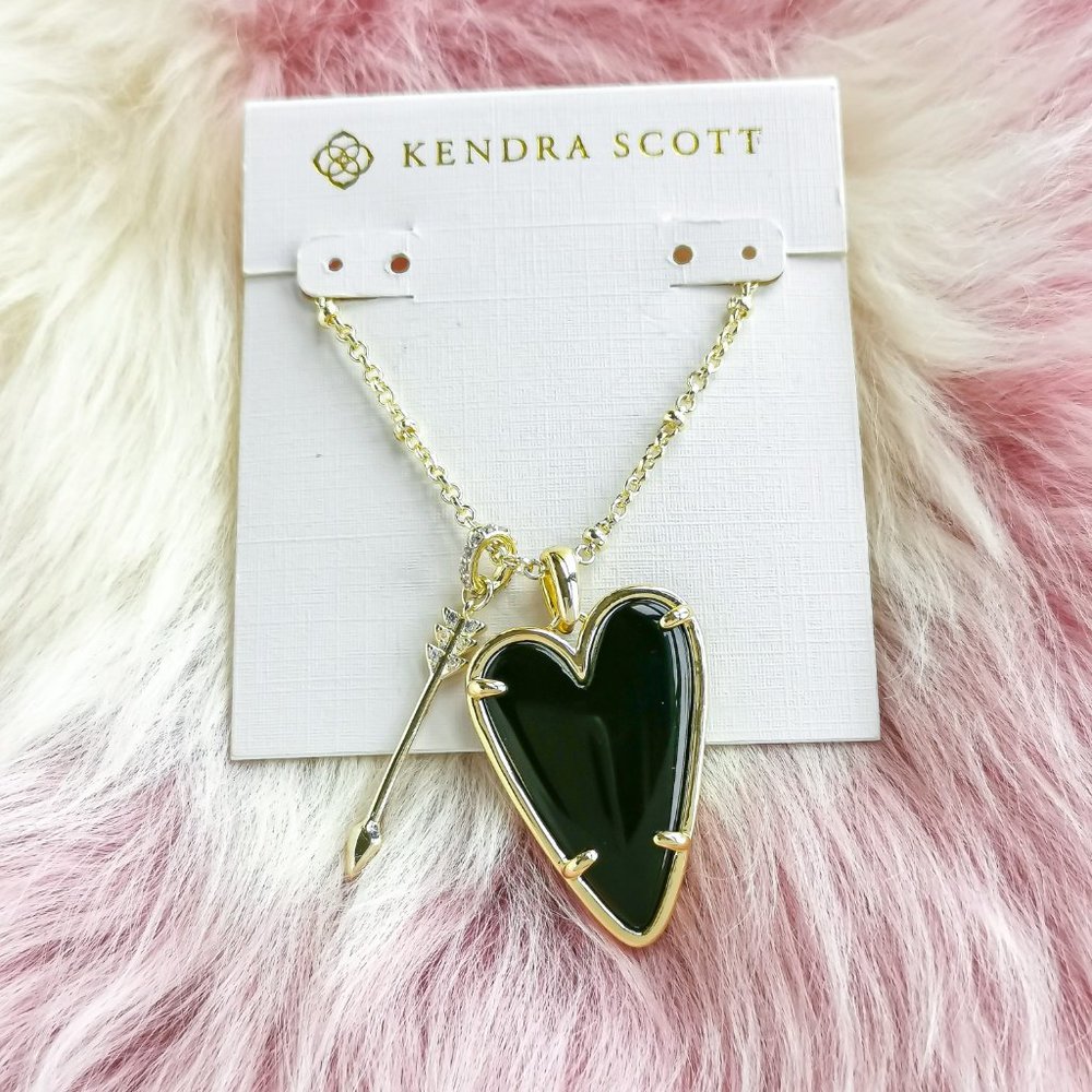Gold Ansley Heart Black Obsidian Long Necklace